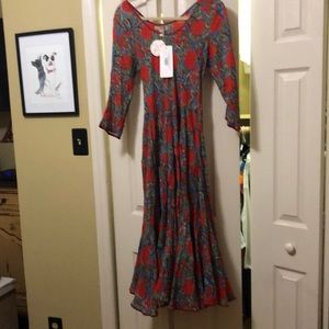 Turquoise and orange Santa Fe dress.